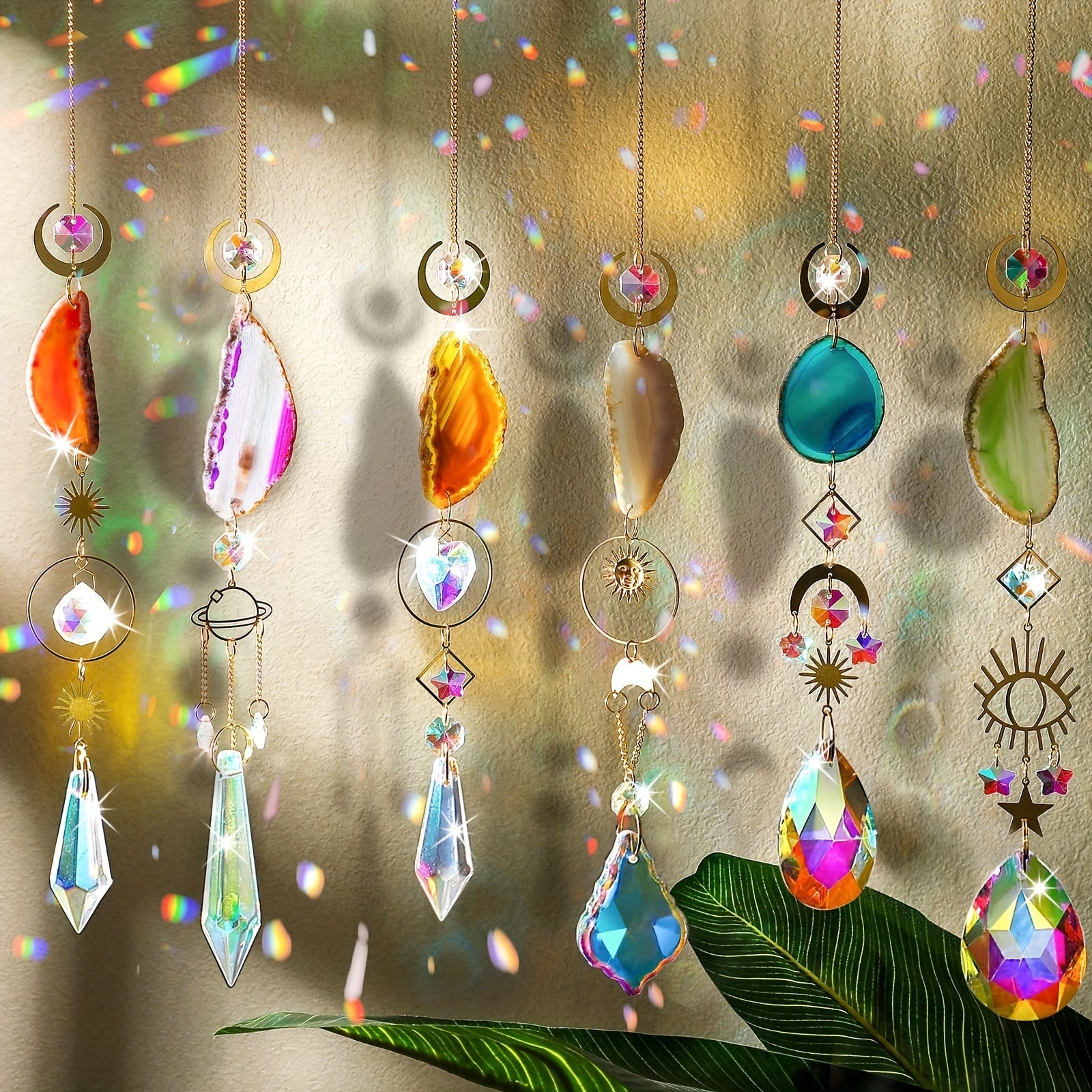 Crystal Suncatcher Set - 6 Piece Window Hanging Prism Decor