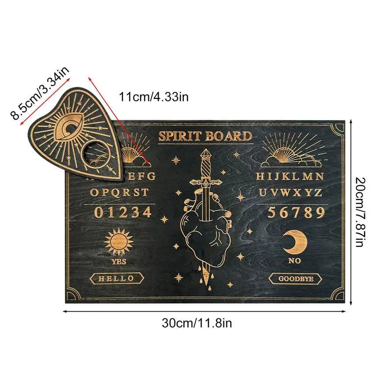 Spirit board with measurements on a white background