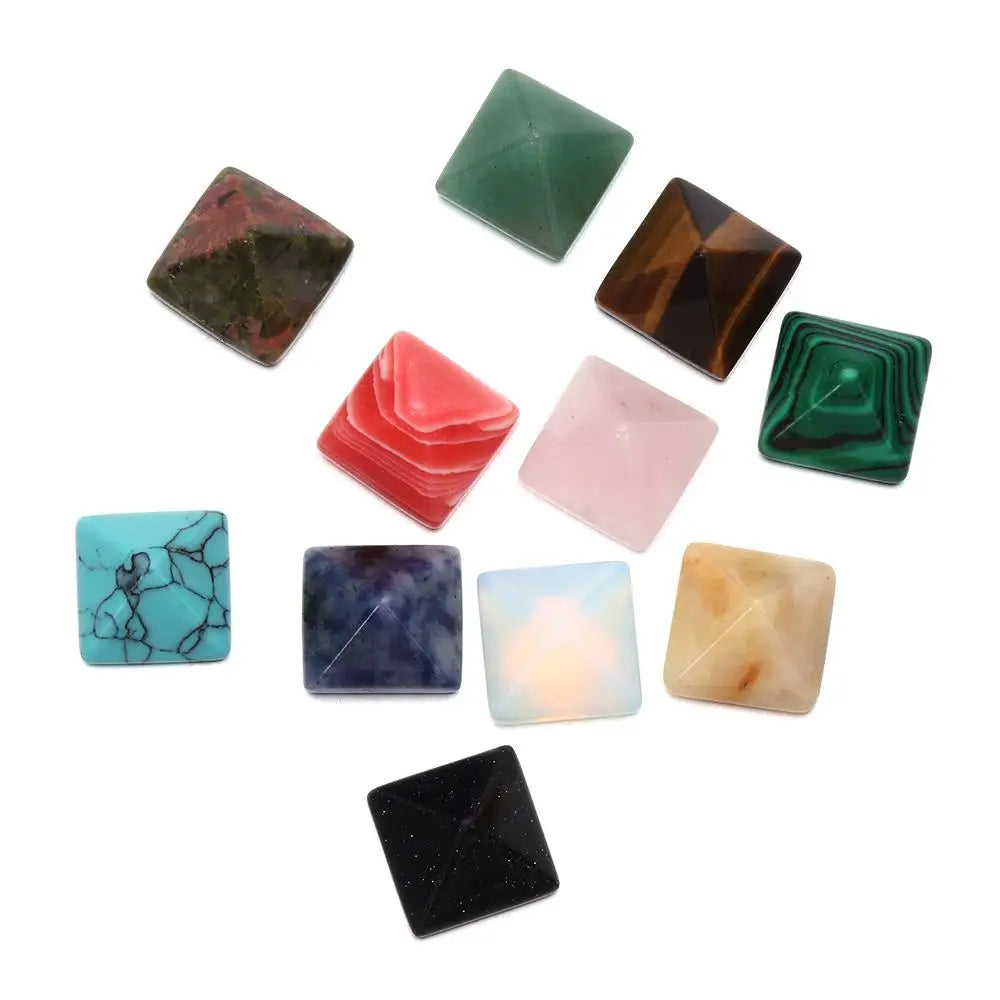 Collection of various square-shaped gemstones on a white background