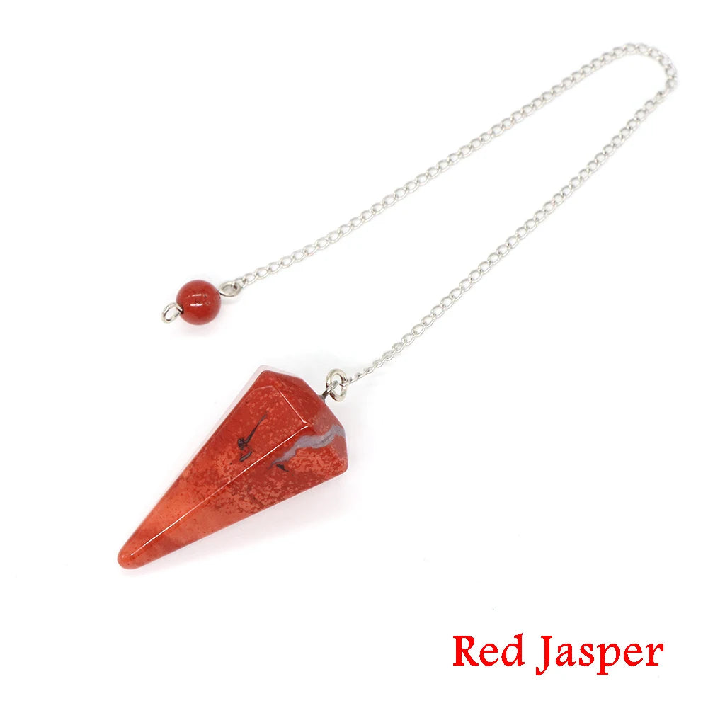 Red jasper pendant on a silver chain with 'Red Jasper' text below.