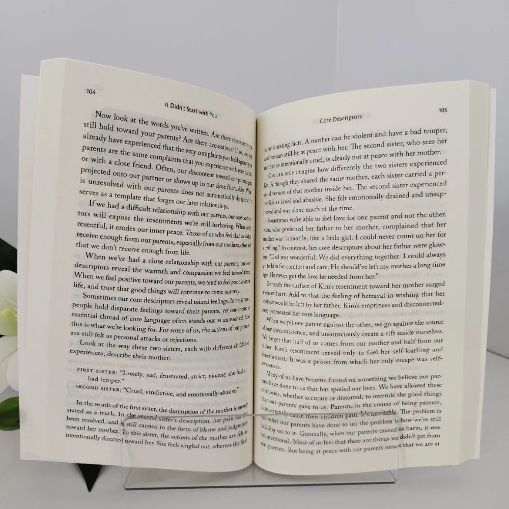 Open book with text on a white surface