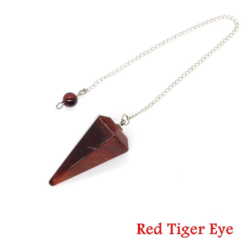 Red tiger eye pendant on a silver chain with 'Red Tiger Eye' text below.